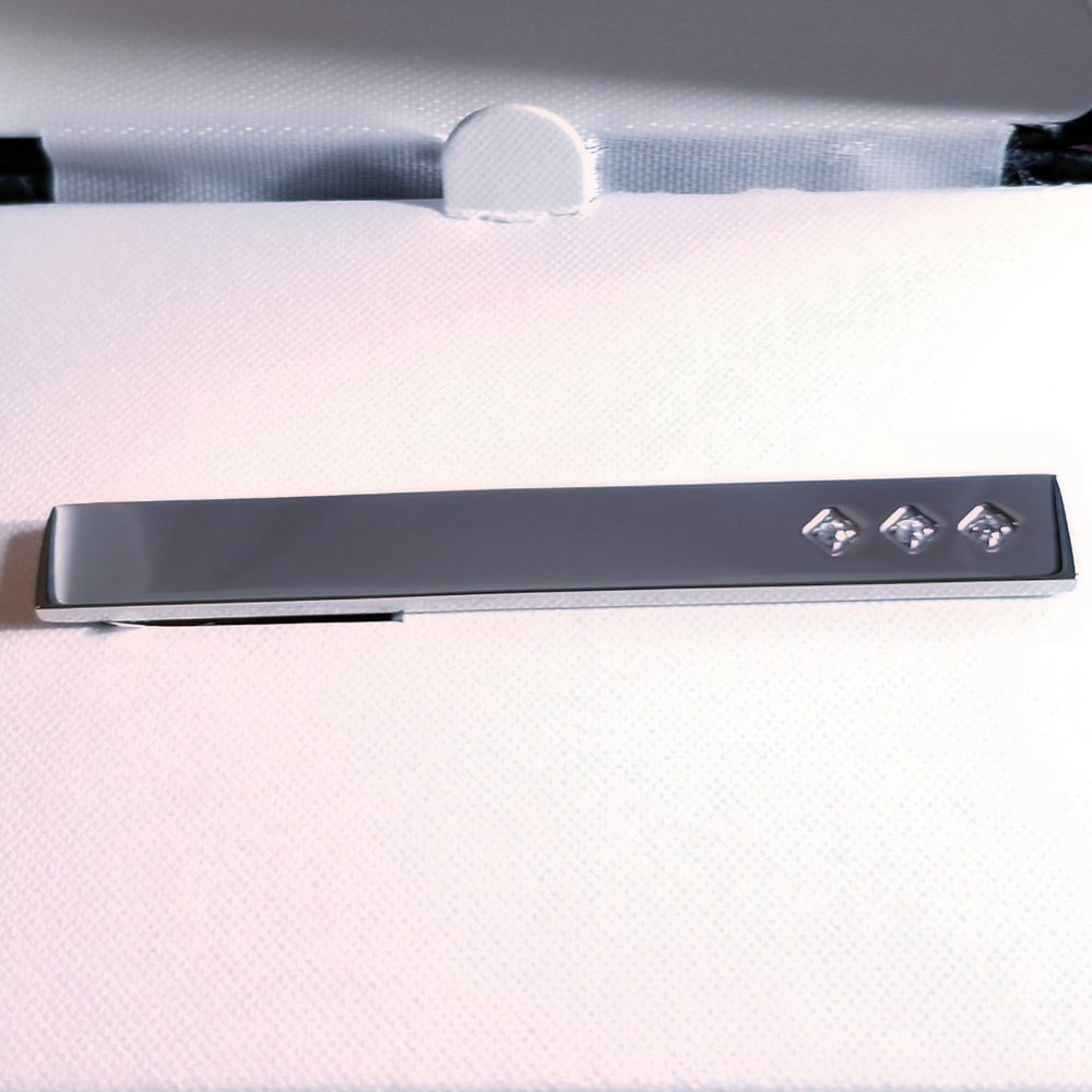 Two Tone Steel Tie Clip With Set CZ Stones
